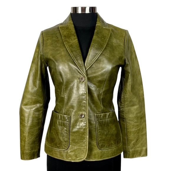 GAP Jackets & Blazers - GAP ICONIC Y2K LEATHER GREEN NOTCH NECK TWO BUTTON BLAZER JACKET
